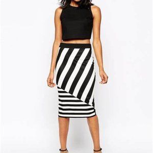 River Island 3 Direction Black & White stripe pencil skirt UK SIZE18 = US 14/16